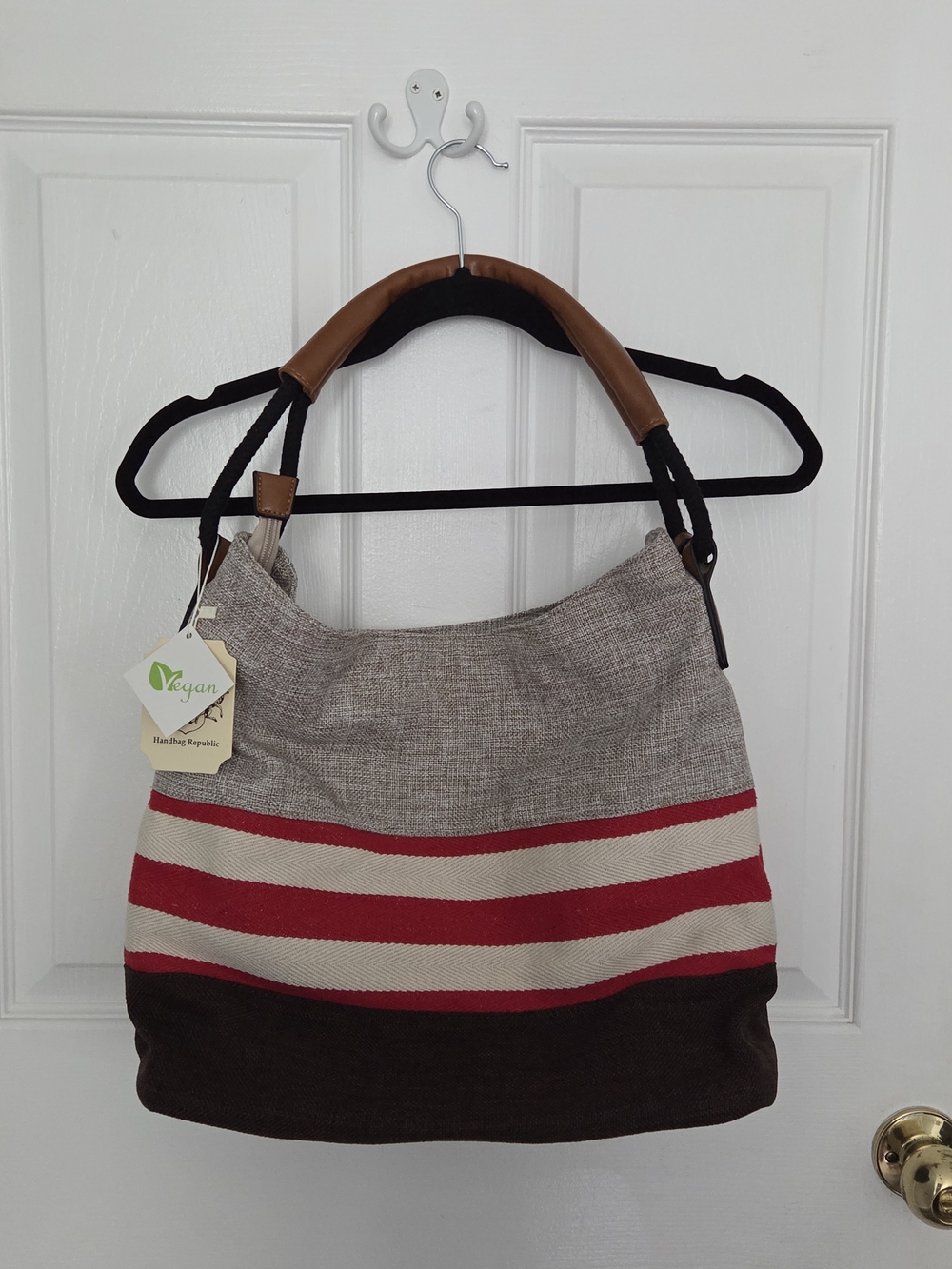 Vegan Striped Shoulder Bag with Red Accent
